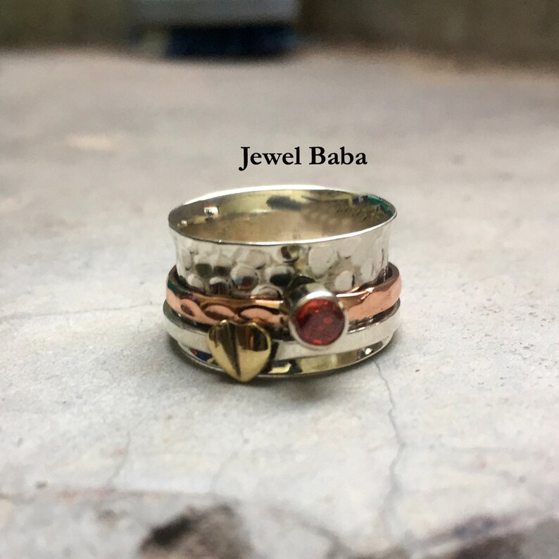 Anxiety Ring Thumb Ring Gemstone Ring Worry Ring Women Ring Spinner Band Garnet Ring Boho Ring Handmade Ring Statement Ring