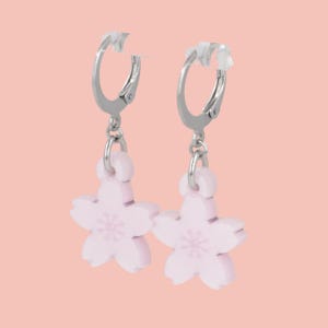Light Pink Cherry Blossom Huggie Hoop Earrings - Flower earrings | pink earrings  | earrings ladies earrings | gifts for her