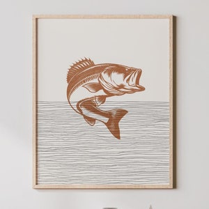 Boho Largemouth Bass Art - vissen afdrukken, poster Largemouth Bass, bas muur decor, vis kunst aan de muur vis - kunst aan de muur meer, vissen cadeau