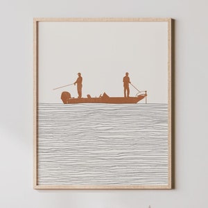 Boho visserijkunst - kunst aan de muur vissen / decor, minimalistische basbootposter, zeebaarsvissen print - visser decor, visser cadeau