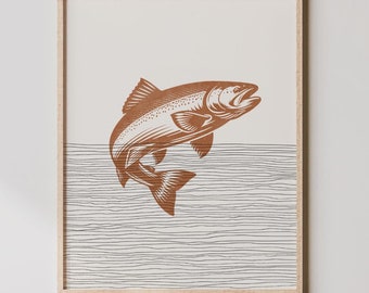 Boho Salmon Art - Fishing Print, Salmon Poster, Atlantic Salmon Wall Decor, Fish Wall Art - Lake Wall Art, Fishing Gift