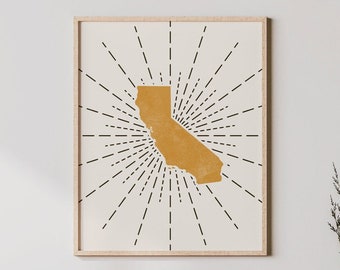 California Boho Wall Art - Bohemian Decor, California Boho Print, Abstract California Wall Art, Mid Century Modern State of California