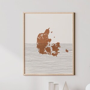 Impression du Danemark - Art mural et décoration bohèmes du Danemark, affiche de voyage à la campagne, silhouette de carte du Danemark et idée cadeau, impression d&#39;art danoise