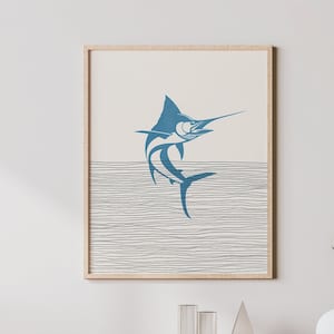 Boho Marlin Print - Marlin Wall Art / Decor, Minimalist Poster, Blue Marlin Illustration, Gift Idea