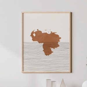 Impresión de Venezuela: arte de pared y decoración boho de Venezuela, póster de viaje por el país, silueta de mapa de Venezuela e idea de regalo