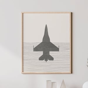Impression Boho F-16 - Art/Déco murale F-16, affiche minimaliste, illustration de faucon F-16, idée cadeau pilote