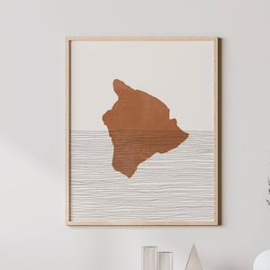 Big Island Kunstdruck - Boho Big Island Hawaii Wandkunst und Dekor, Reiseposter, Karte Silhouette und Geschenkidee, Hawaiianische Insel Kunst