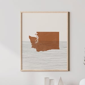 Washington Boho Decor - Washington State halverwege de eeuw kunst aan de muur, minimalistische kunst en abstracte print, Washington State kaart afdrukken