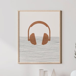 Boho Headphones Print - Headphones Wall Art / Decor, Minimalist Poster, Headphones Illustration, Gift Idea