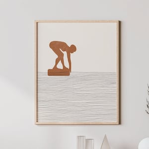 Boho Swimming Art - Swimming Wall Art / Decor, Minimalist Swimmer Poster, GIrl Swimmer Print - Swimming Gift