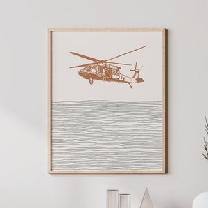 Boho Blackhawk Print - Blackhawk Wall Art / Decor, Minimalist Poster, UH-60 Helicopter Illustration, Gift Idea