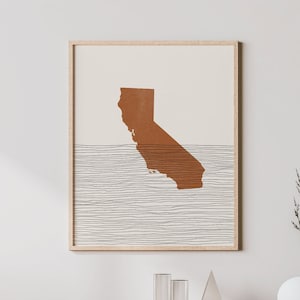 Décoration bohème - Art mural Californie du milieu du siècle, Art minimaliste et impression abstraite, impression de carte de l&#39;État de Californie - Idée cadeau Californie