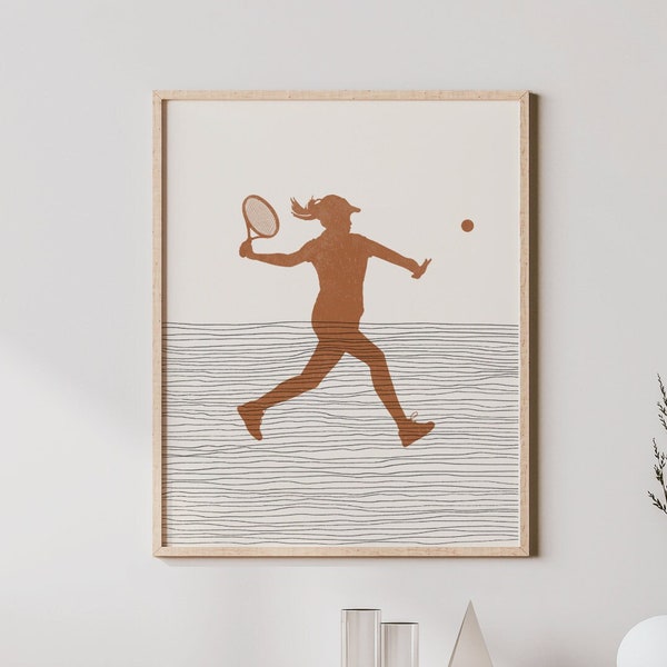 Boho Tennis Art - Tennis Wall Art / Decor, Minimalist Tennis Player Poster, Girl Tennis Player Print - Tennis Gift