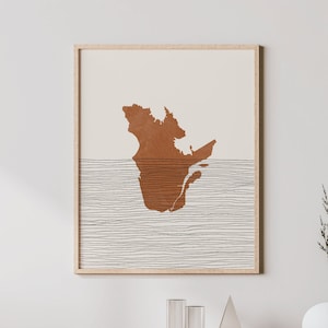 Stampa Quebec - Arte murale e arredamento Boho Quebec, poster di viaggio in Canada, silhouette della mappa della provincia del Quebec, idea regalo canadese