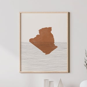 Impresión de Argelia: arte de pared y decoración boho de Argelia, póster de viaje por el país, silueta de mapa de Argelia e idea de regalo