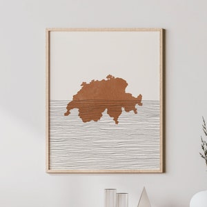 Switzerland Print - Boho Switzerland Wall Art and Decor, Country Travel Poster, Switzerland Map Silhouette and Gift Idea