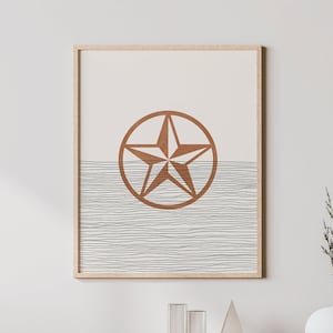 Boho Texas Star Print - Texas Star Wall Art / Decor, Minimalist Poster, Western Star Illustration, Gift Idea