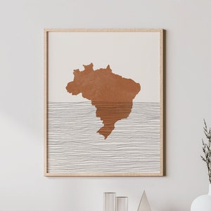 Impresión de Brasil: arte de pared y decoración boho de Brasil, póster de viaje por el país, silueta de mapa de Brasil e idea de regalo