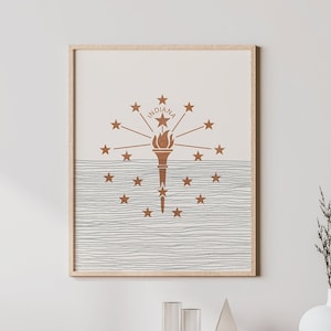 Boho Indiana Logo Print - Indiana Logo Wall Art / Decor, Minimalist Poster, Indiana Flag Illustration, Gift Idea