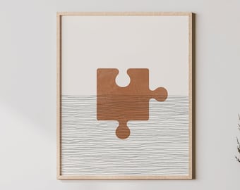 Boho Puzzle Piece Print - Puzzle Piece Wall Art / Decor, Minimalistyczny plakat, Ilustracja Puzzle Piece, Pomysł na prezent