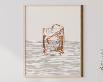 Boho Whiskey Art - Whiskey Wall Art / Decor, Minimalist Cocktail Poster, Old Fashioned Print - Cocktail Gift