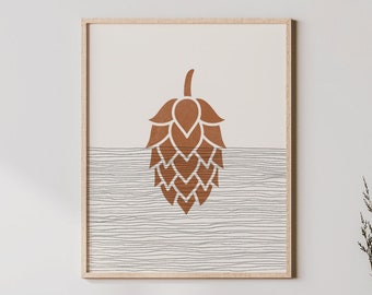 Boho Hops Art - Hops Wall Art / Decor, Minimalist Beer Hops Poster, Beer Drinker Print - Beer Hops Gift