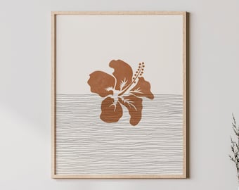 Arte de hibisco bohemio: arte de pared de hibisco o decoración, póster minimalista de flor de hibisco, impresión de hibisco, regalo de flor de hibisco