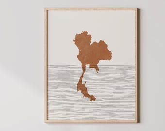 Thailand Print - Boho Thailand Wall Art and Decor, Country Travel Poster, Thailand Map Silhouette and Gift Idea