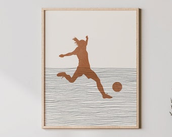 Boho Soccer Player Print - Soccer Player Wall Art / Decor, Minimalist Soccer Poster, Girl Soccer Player Illustration, Teammate Gift