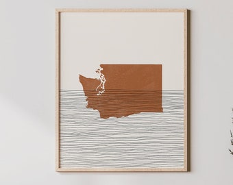 Washington Boho Decor - Washington State Mid Century Wall Art, Minimalist Art and Abstract Print, Washington State Map Print