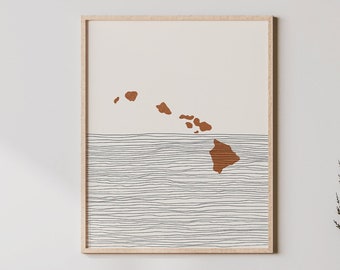 Hawaii Boho Decor - Hawaii Mid Century Wall Art, Minimalist Art and Abstract Print, Hawaii State Map Print