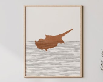 Impressão de Chipre - Arte e decoração de parede Boho Chipre, pôster de viagens pelo país, silhueta de mapa de Chipre e ideia de presente