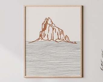 Boho Ship Rock Art Print - Navajo Nation, San Juan County, New Mexico - Ship Rock Outline / Silhouette - Wall Art, Travel Poster