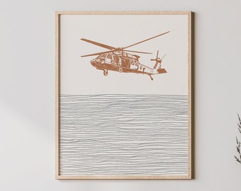 Boho Blackhawk Print - Blackhawk Wall Art / Decor, Minimalist Poster, UH-60 Helicopter Illustration, Gift Idea