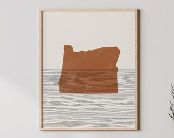 Oregon Boho Decor - Oregon Mid Century Wall Art, Minimalist Art and Abstract Print, Oregon State Map Print