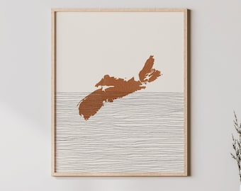 Impresión de Nueva Escocia: arte de pared y decoración boho de Nueva Escocia, póster de viaje a Canadá, silueta del mapa de la provincia de Nueva Escocia