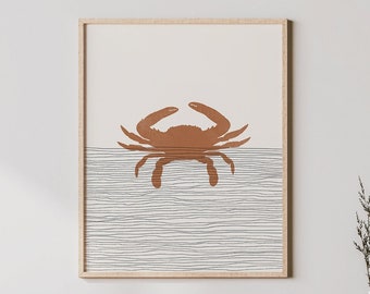 Impresión de cangrejo boho: arte de pared o decoración de cangrejo, póster minimalista, ilustración de cangrejo de Maryland, idea de regalo