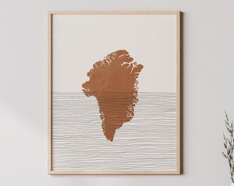 Stampa Groenlandia - Arte e decorazione da parete Boho Groenlandia, poster di viaggio del paese, silhouette della mappa della Groenlandia e idea regalo