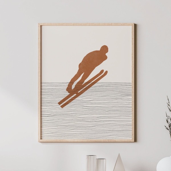 Boho Ski Jumping Art - Ski Jumping Wall Art / Decor, Minimalist Ski Jumper Poster, Boy Ski Jumper Print - Ski Jumping Gift