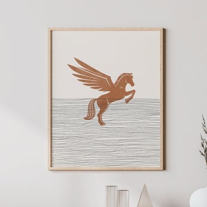 Boho Pegasus Print - Pegasus Wall Art / Decor, Minimalist Poster, Pegasus Horse Illustration, Gift Idea