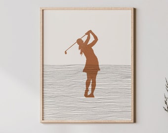 Boho Golfing Art - Golfing Wall Art / Decor, Minimalist Golfer Poster, Girl Golfer Print - Golfing Gift