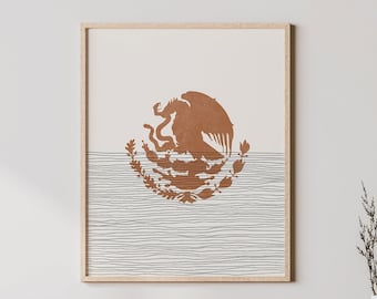 Boho Mexico Flag Print - Mexico Flag Wall Art / Decor, Minimalist Poster, Coat of Arms Illustration, Gift Idea