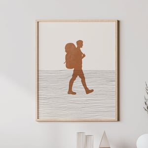 Boho Hiking Art - Hiking Wall Art / Decor, Minimalist Hiker Poster, Boy Hiker Print - Hiking Gift