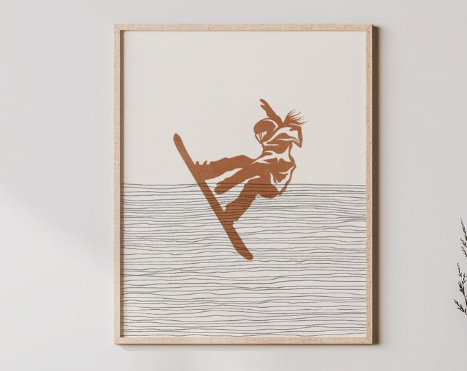 Boho Snowboarding Art - Snowboarding Wall Art / Decor, Minimalist Snowboarder Poster, Girl Snowboarder Print - Snowboarding Gift