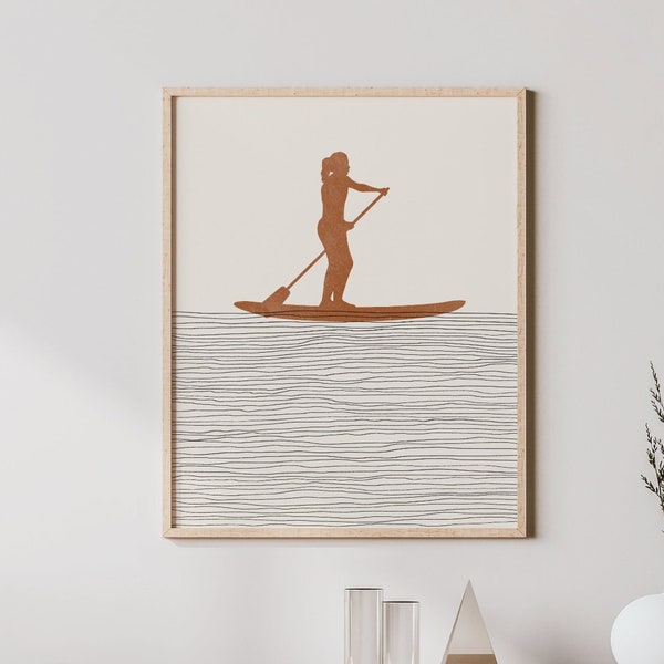 Boho Paddle Boarding Art - Paddle Boarding Wall Art / Decor, Minimalist Stand-Up Paddle Boarder Poster, Girl Paddle Boarder Print - SUP Gift