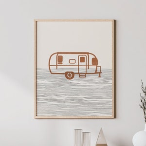 Boho Camper Print - Camper Wall Art / Decor, Minimalist Poster, Airstream Illustration, Gift Idea