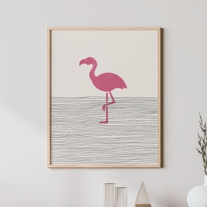 Boho Flamingo Print - Flamingo Wall Art / Decor, Minimalist Poster, Flamingo Illustration, Pink Flamingo Gift Idea