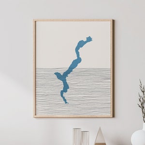 Arte del lago Maggiore: lago Maggiore, Italia, póster de viaje bohemio al lago: impresión minimalista, obra de arte con mapa del lago Maggiore