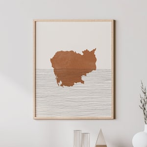 Cambodia Print - Boho Cambodia Wall Art and Decor, Country Travel Poster, Cambodia Map Silhouette and Gift Idea, Cambodian Decor