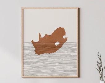 Impresión de Sudáfrica: arte de pared y decoración boho de Sudáfrica, póster de viaje por el país, silueta de mapa de Sudáfrica e idea de regalo